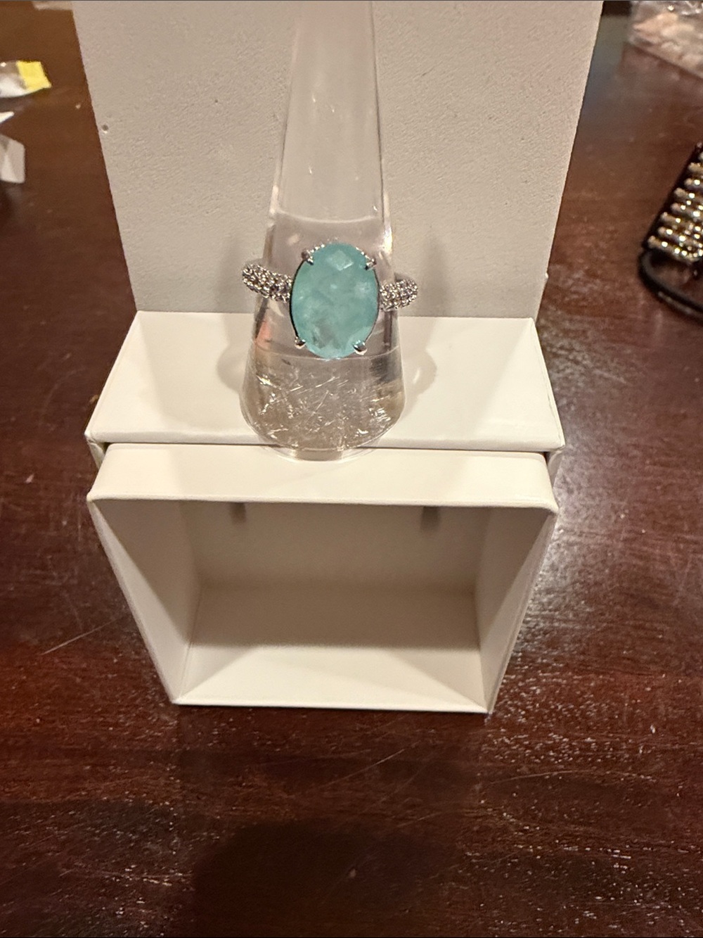 Aqua Blue with Quartz on Rhodium